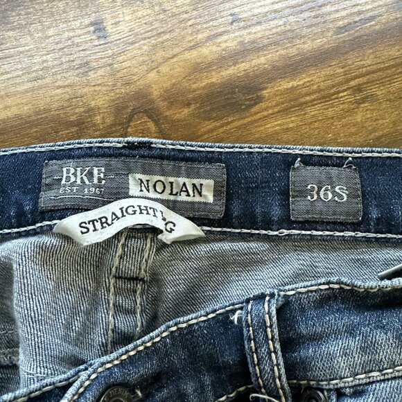 BKE Jeans Mens 36S Nolan Straight Leg Whiskered Stretch Buckle Thick Stitching - Picture 8 of 12